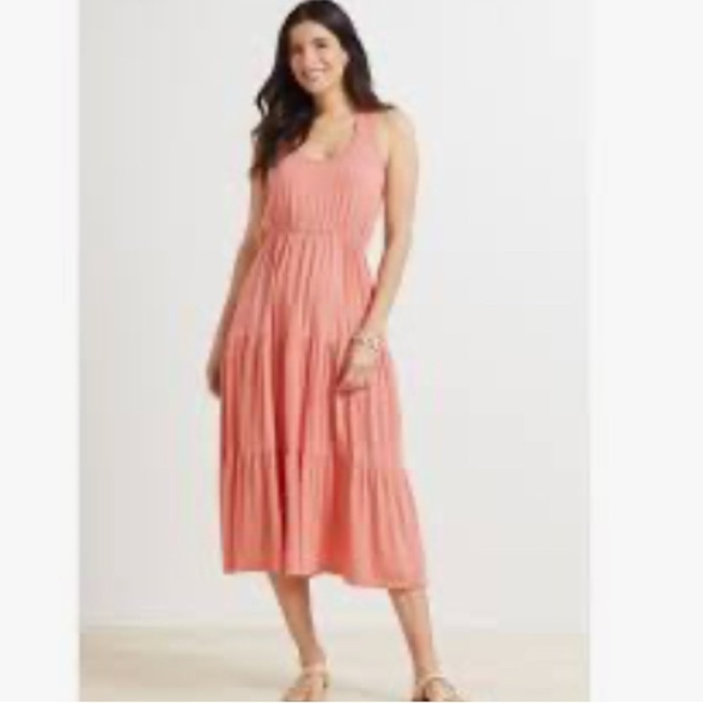 Sundry Evereve The Malibu Dress Salmon Pink 3 Large Tiered Racerback Tank Maxi